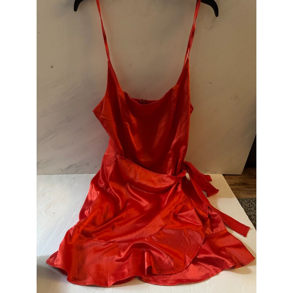 Princess Polly Red Satin Wrap Mini Dress Size US 4 NWT